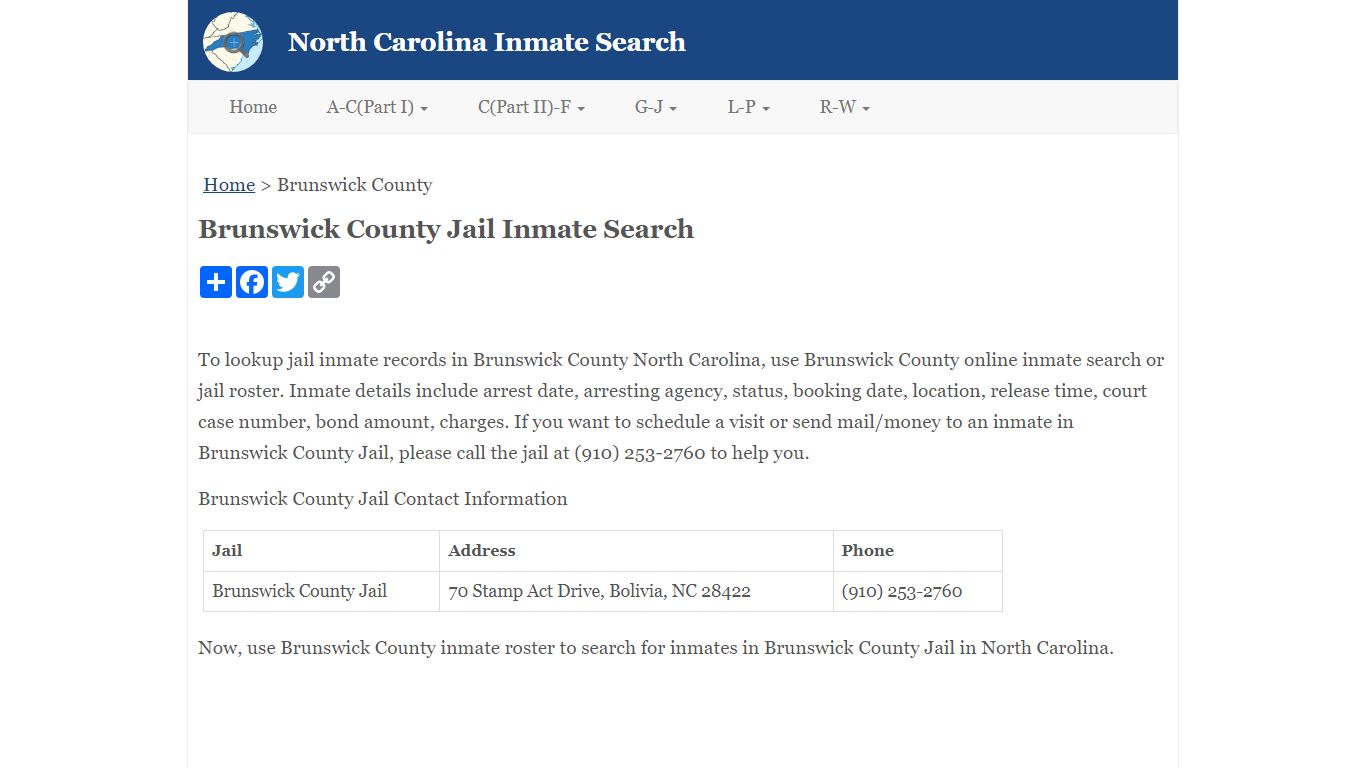 Brunswick County Jail Inmate Search